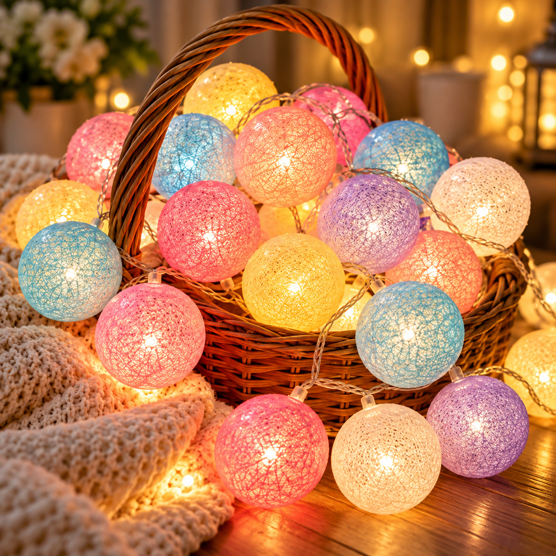 10Pcs Decorative Pastel Cotton Ball LED String Lights - MARKAZX MART