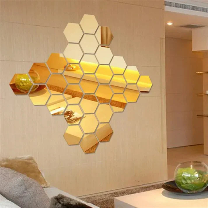 10 Pcs Hexagon Wall Mirror Stickers – 3 × 3 Inch