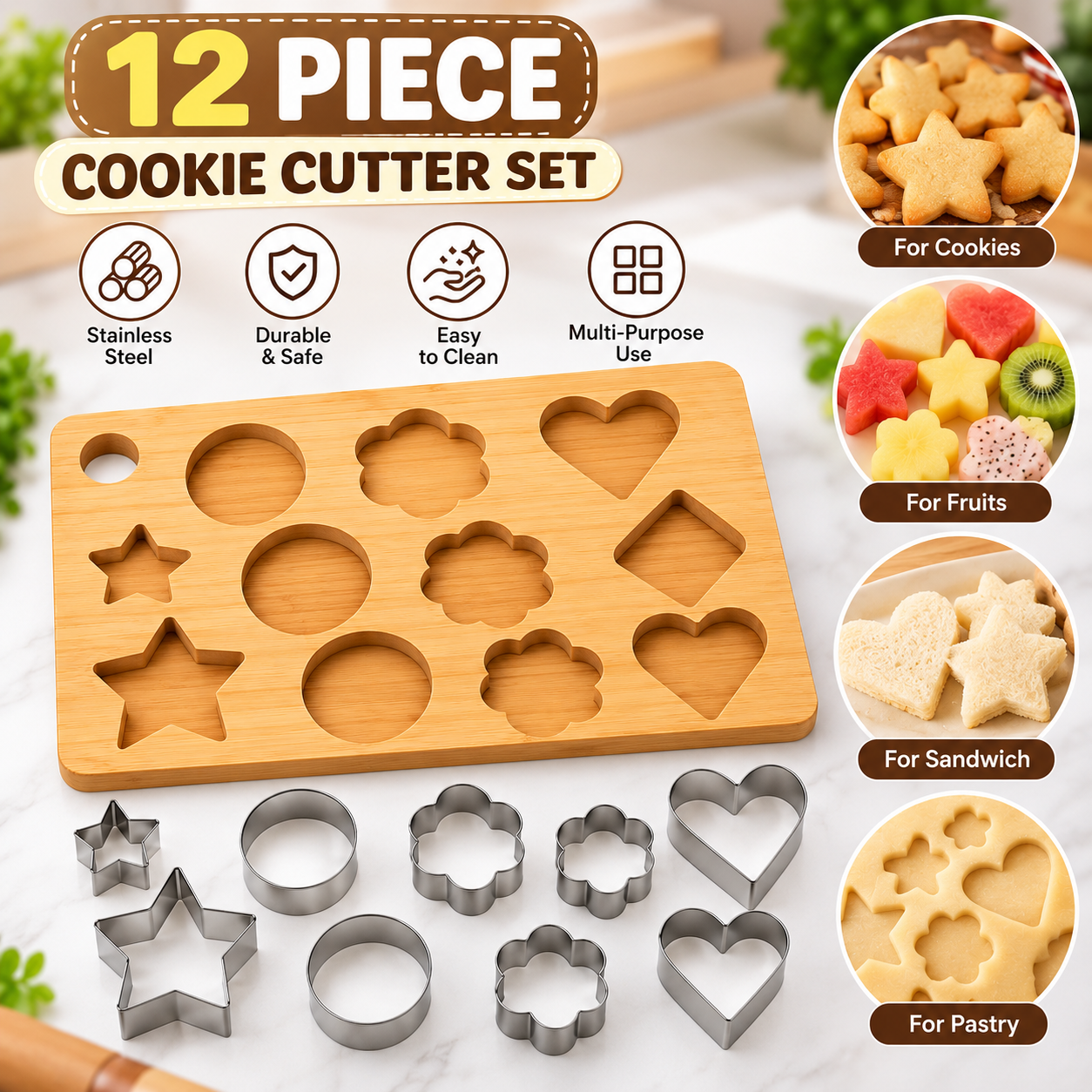 12Pcs Stainless Steel Cookie Cutter Set – Baking & Pastry Cutters – product image 3