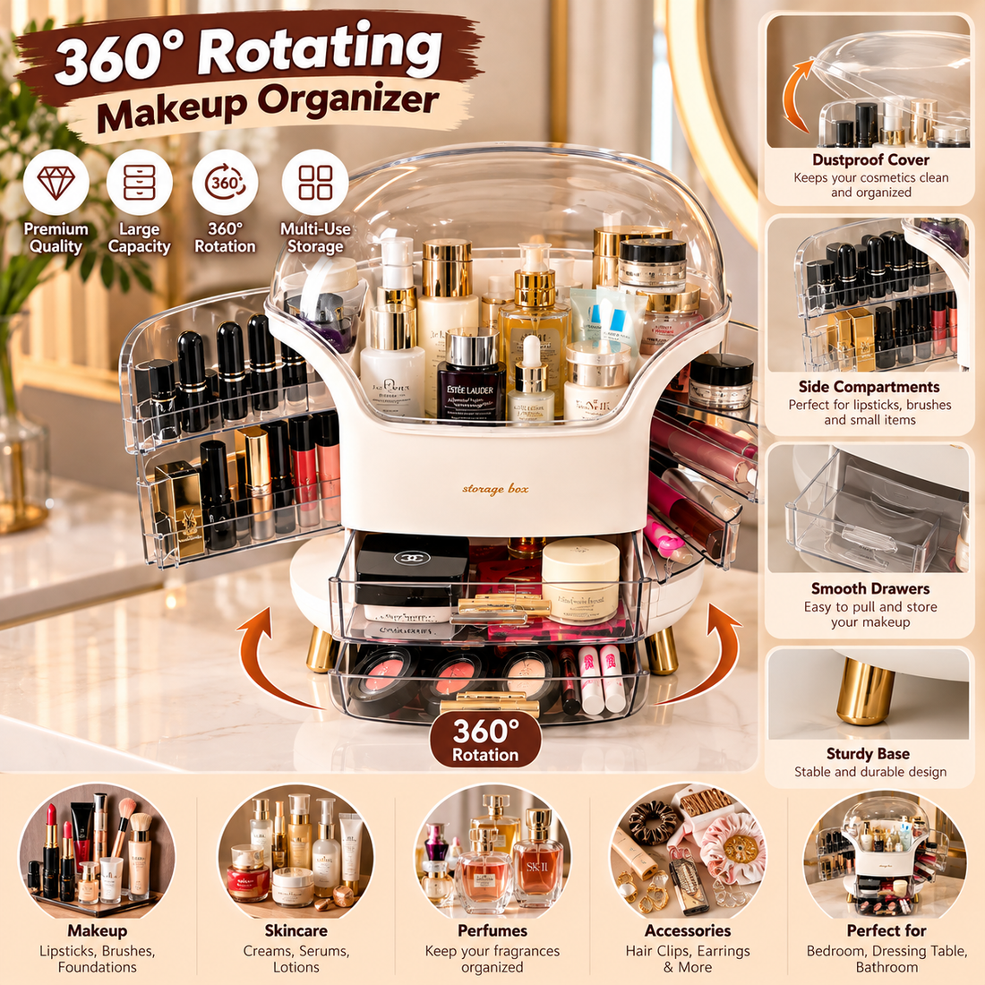 Premium Covered Cosmetic Organizer Box – Makeup & Skincare Storage – product image 3