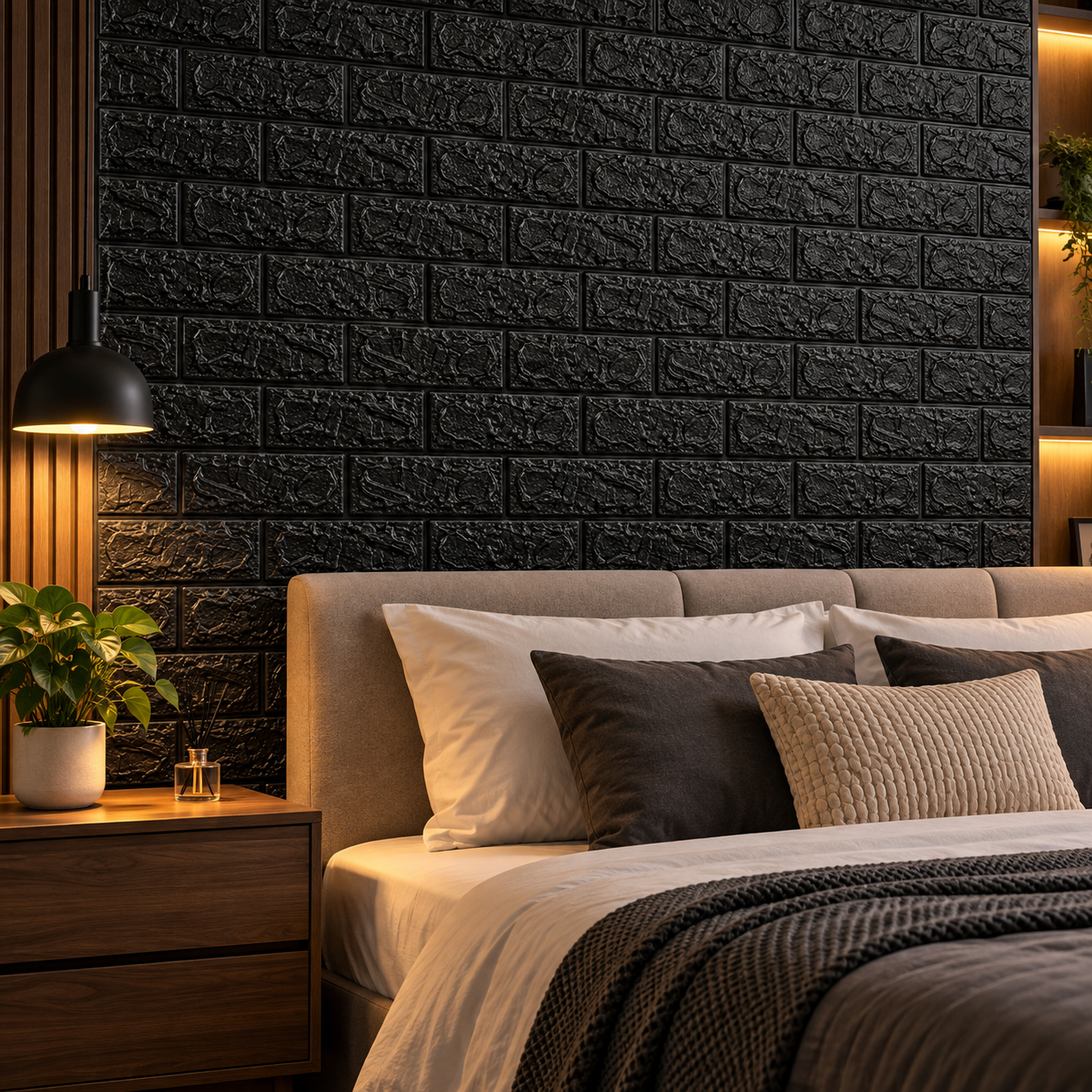3D Black Foam Brick Wall Sticker – Self-Adhesive Wall Sheet - MARKAZX MART