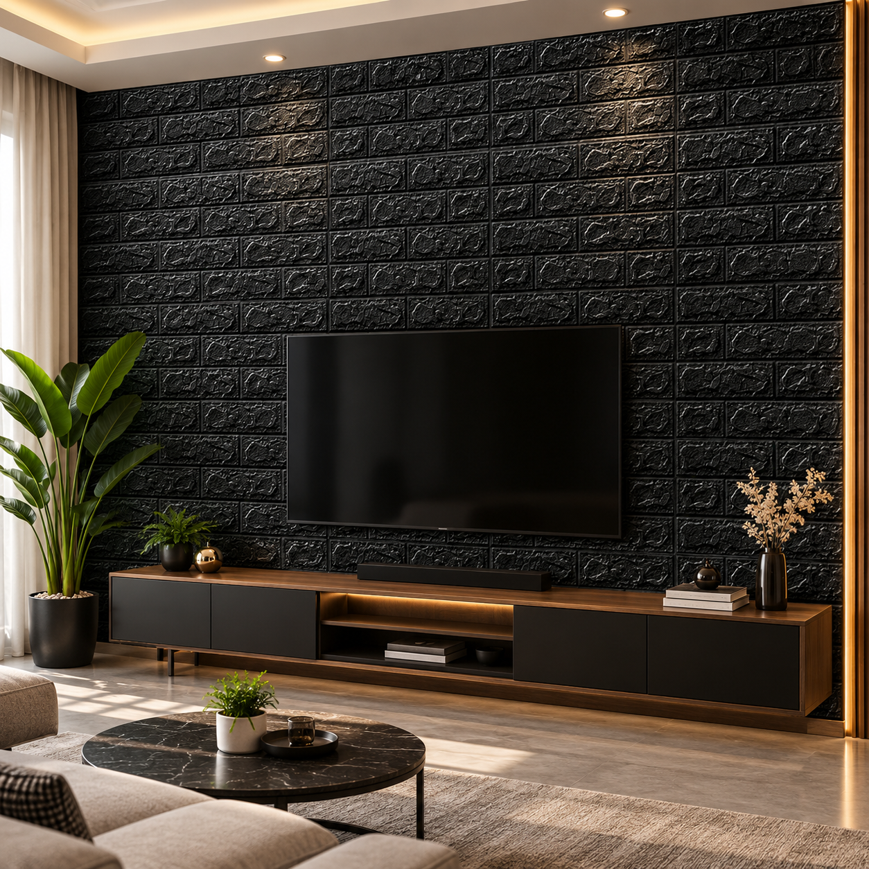 3D Black Foam Brick Wall Sticker – Self-Adhesive Wall Sheet - MARKAZX MART