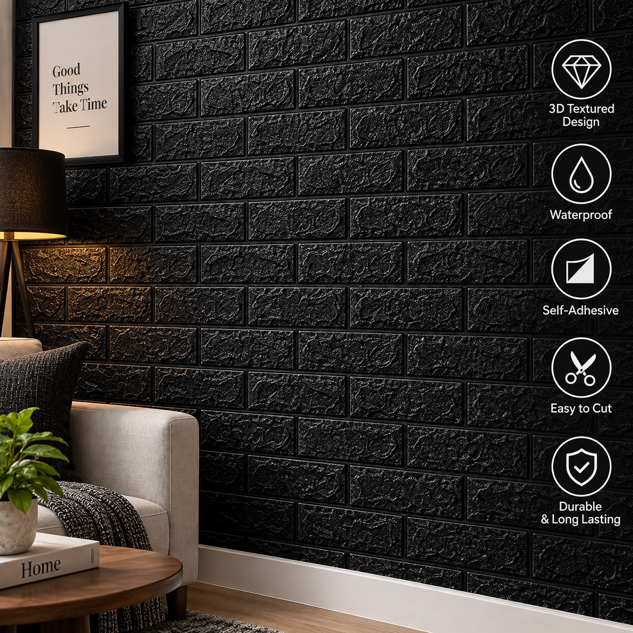 3D Black Foam Brick Wall Sticker – Self-Adhesive Wall Sheet - MARKAZX MART