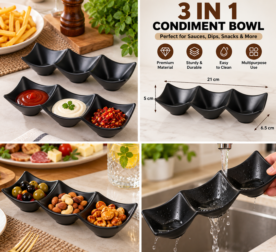3 Grid Dip Sauce Tray – 3 Compartment Serving Dish - MARKAZX MART