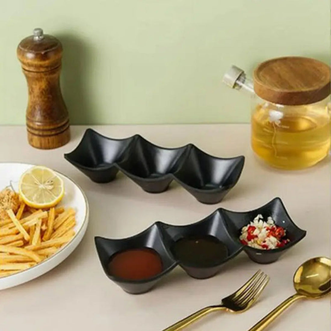 3 Grid Dip Sauce Tray – 3 Compartment Serving Dish - MARKAZX MART
