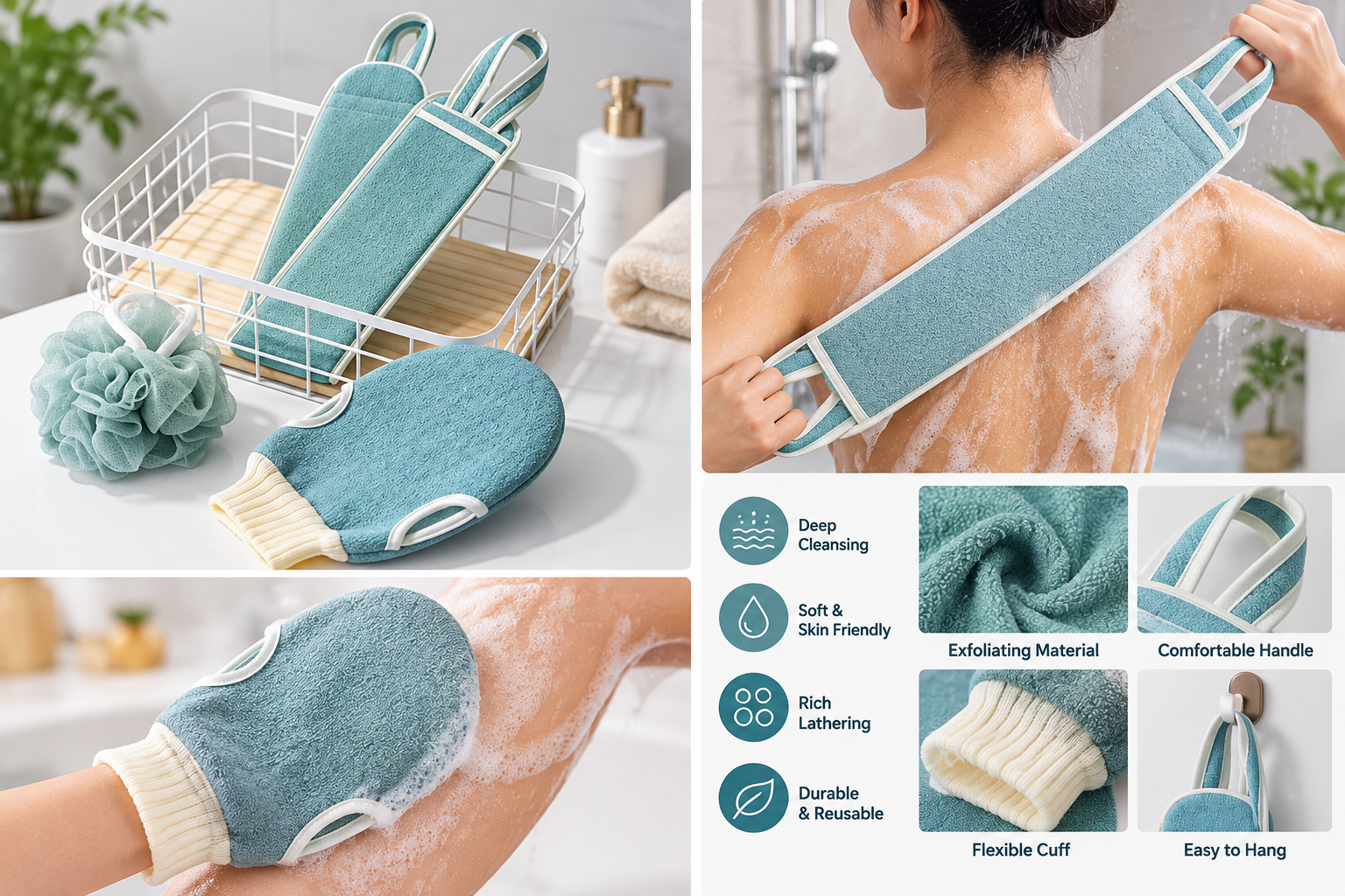 3Pcs Exfoliating Body Scrubber Set – Bath & Shower Scrubbers - MARKAZX MART