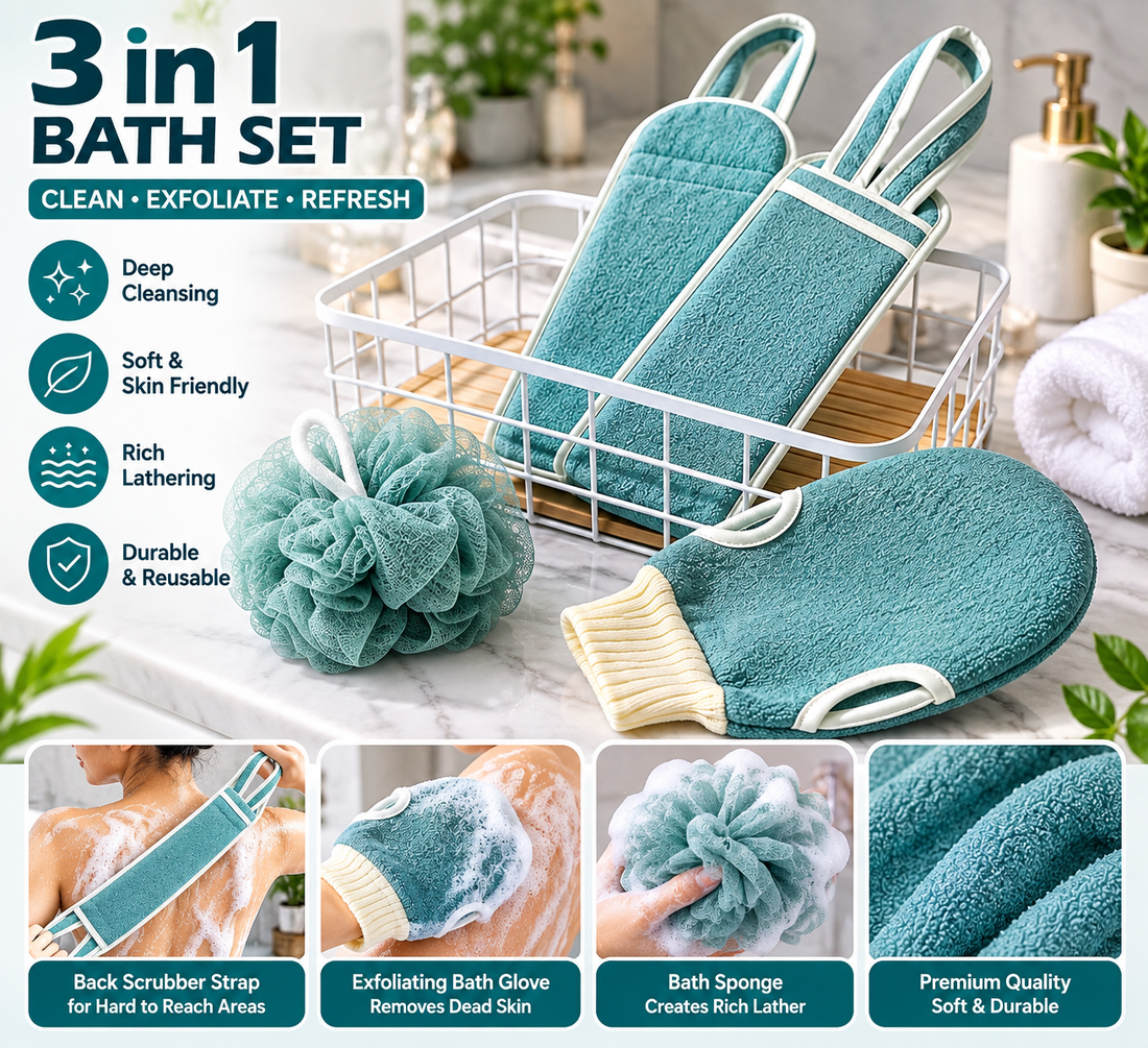 3Pcs Exfoliating Body Scrubber Set – Bath & Shower Scrubbers - MARKAZX MART