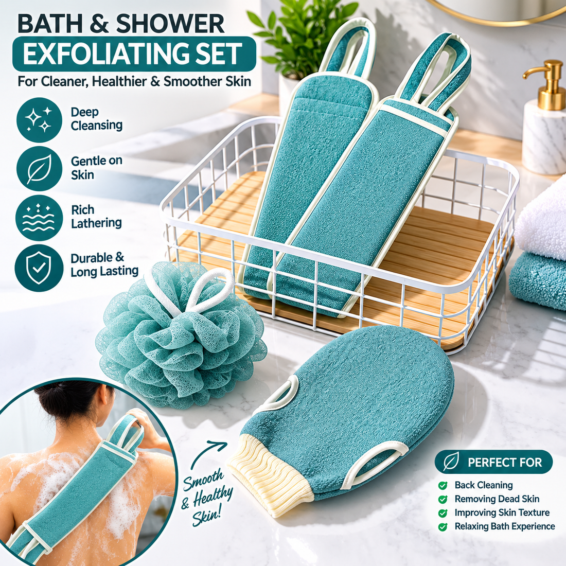 3Pcs Exfoliating Body Scrubber Set – Bath & Shower Scrubbers - MARKAZX MART