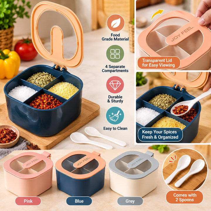4 Compartment Spice Box – Kitchen Masala & Spice Organizer - MARKAZX MART