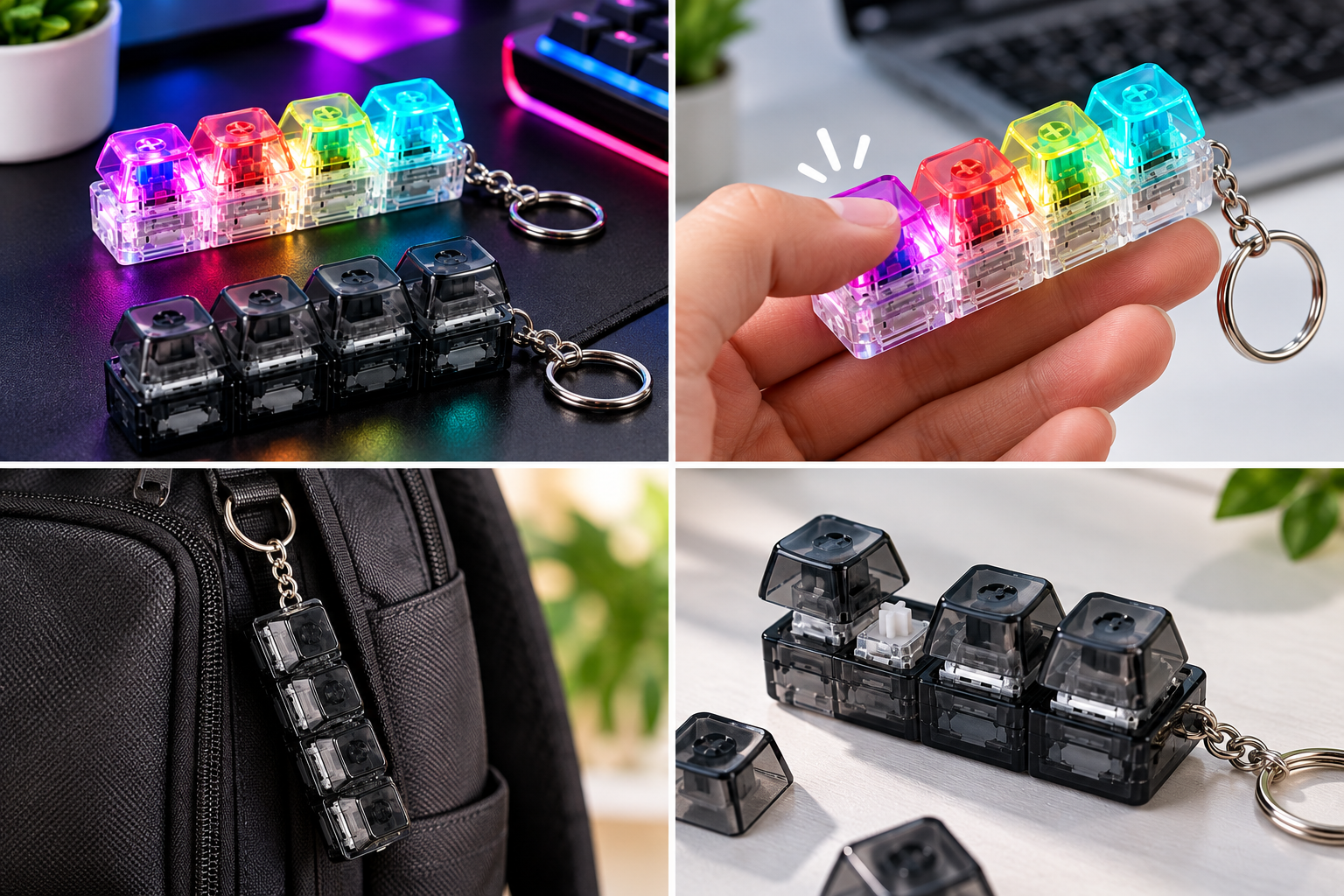 4-Key Mechanical Keyboard Fidget Keychain – Clicky Stress Relief Toy
