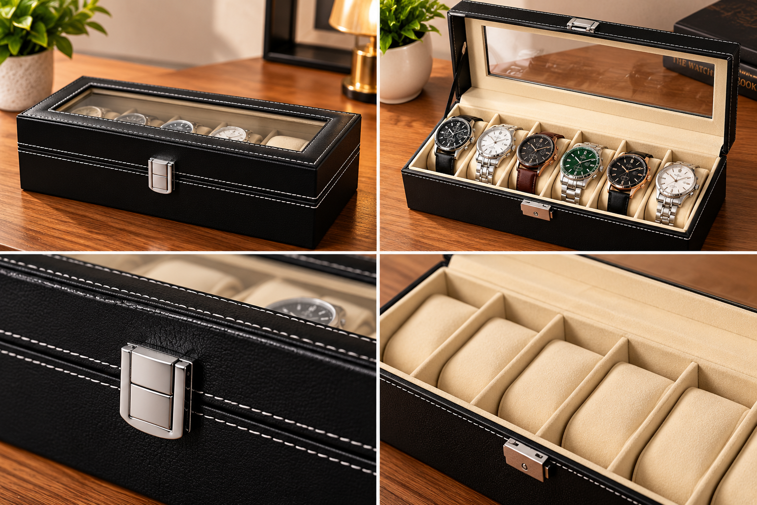 Premium 6 Slot PU Leather Watch Storage Case – Watch Organizer – product image 2