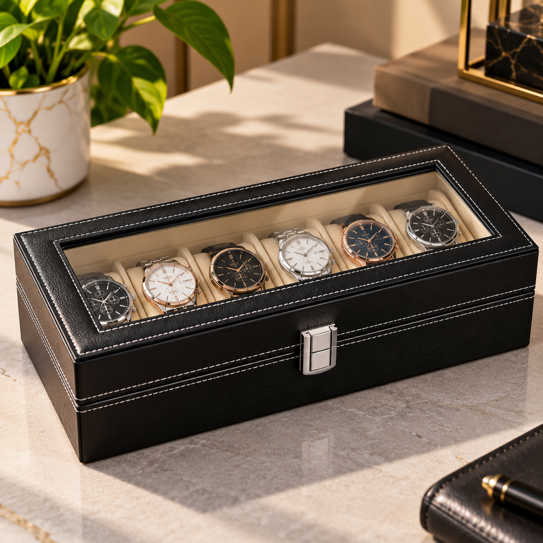 Premium 6 Slot PU Leather Watch Storage Case – Watch Organizer – product image 3
