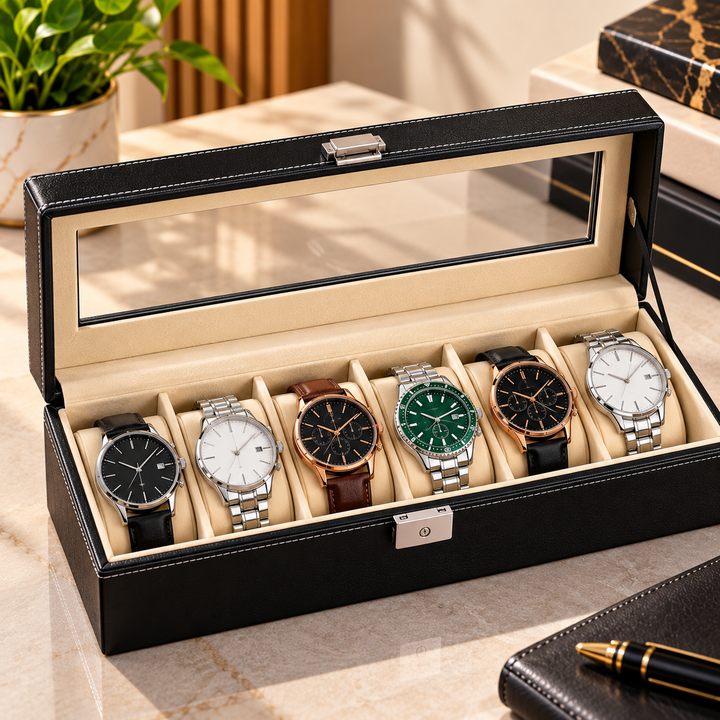 Premium 6 Slot PU Leather Watch Storage Case – Watch Organizer – product image 1