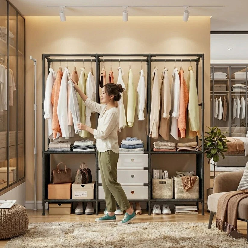 3 Row Metal Multifunctional Clothes Rack