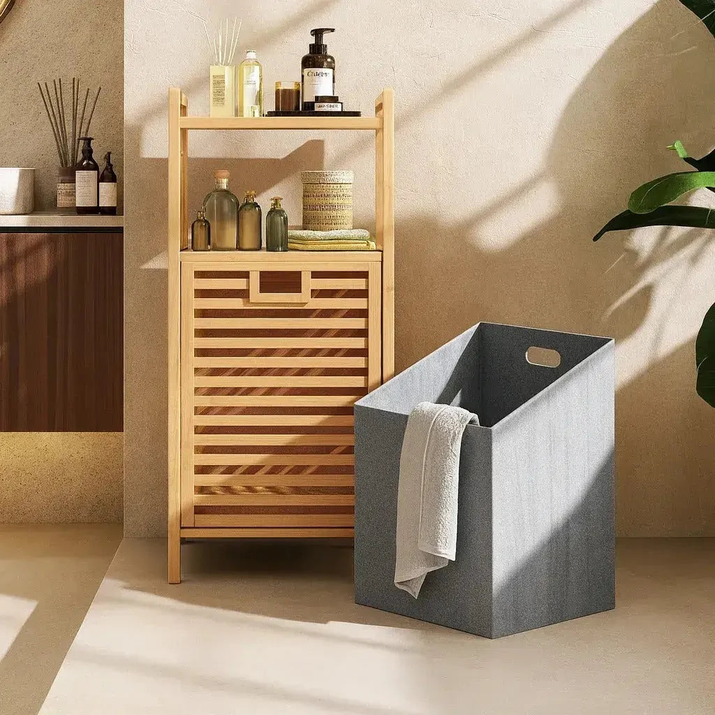 Laundry Basket with Wooden Storage Shelf