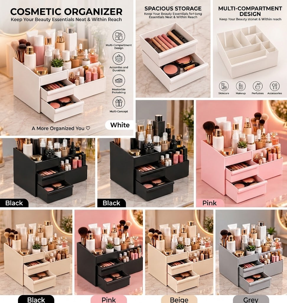 Makeup & Cosmetic Organizer Box with Drawers – Stylish Vanity Storage - MARKAZX MART