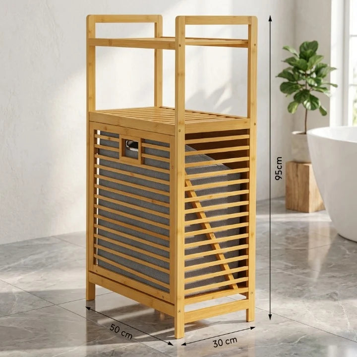 Laundry Basket with Wooden Storage Shelf