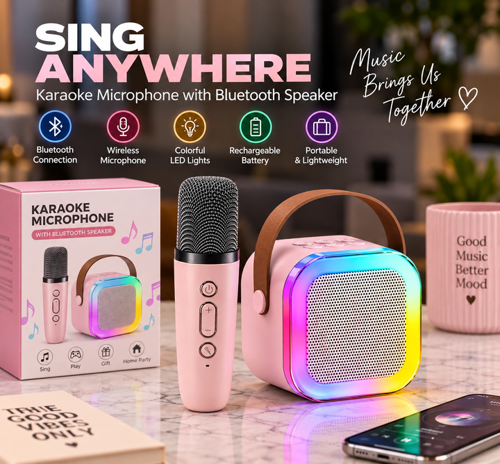 K12 Mini Karaoke Speaker with Wireless Microphone | Portable Bluetooth Speaker - MARKAZX MART