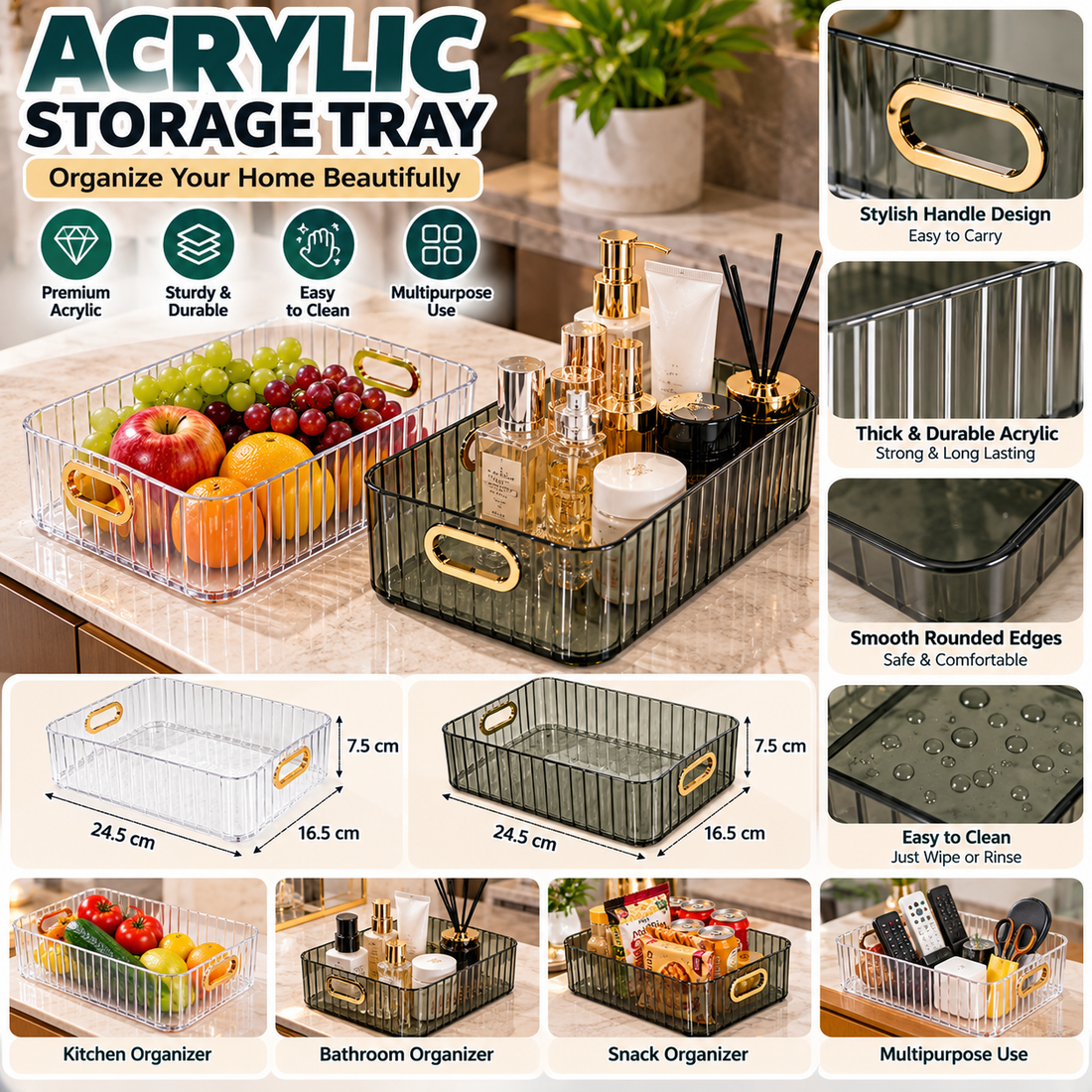 Multipurpose Acrylic Storage Organizer – Tray Basket Box - MARKAZX MART