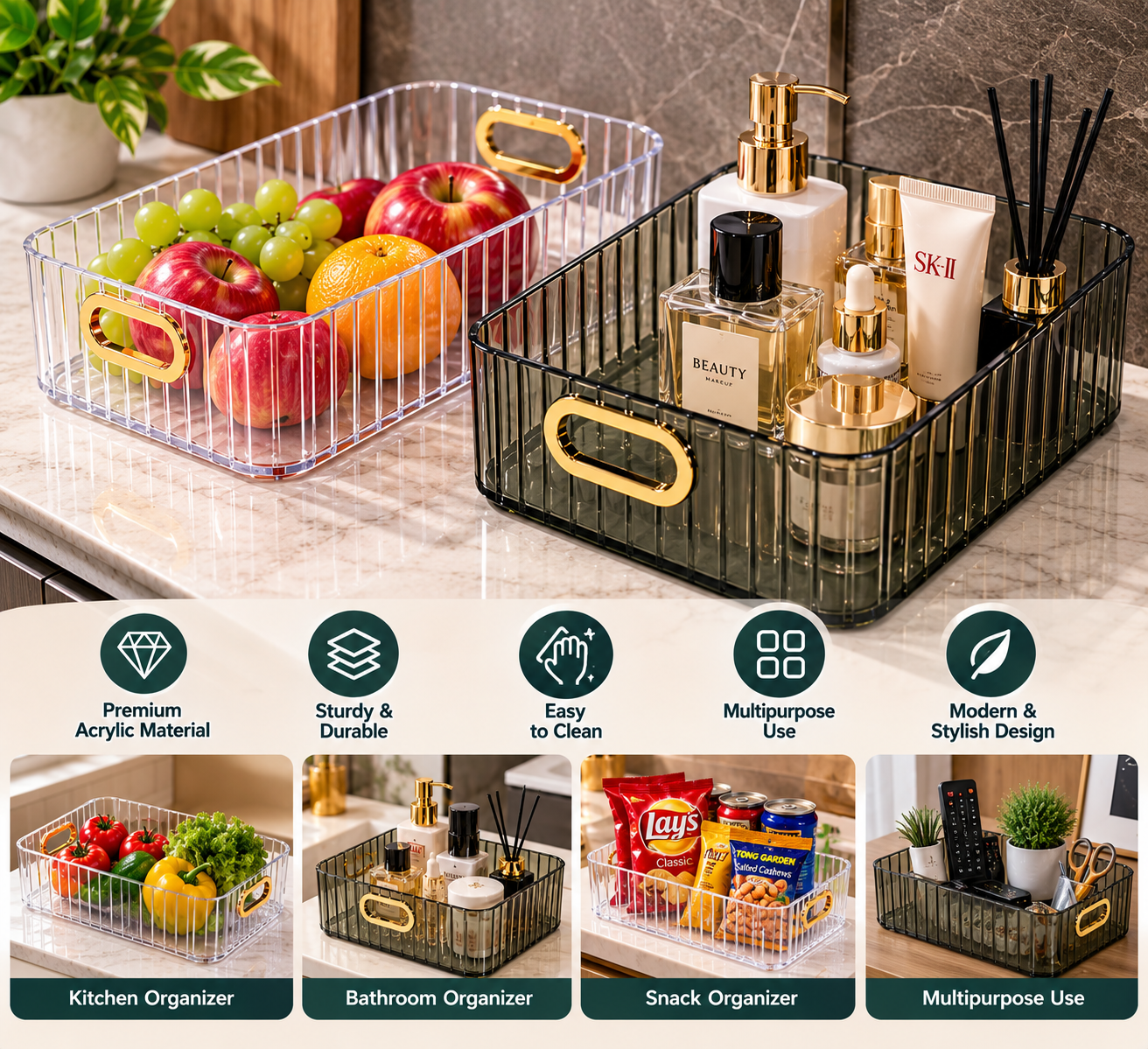 Multipurpose Acrylic Storage Organizer – Tray Basket Box - MARKAZX MART
