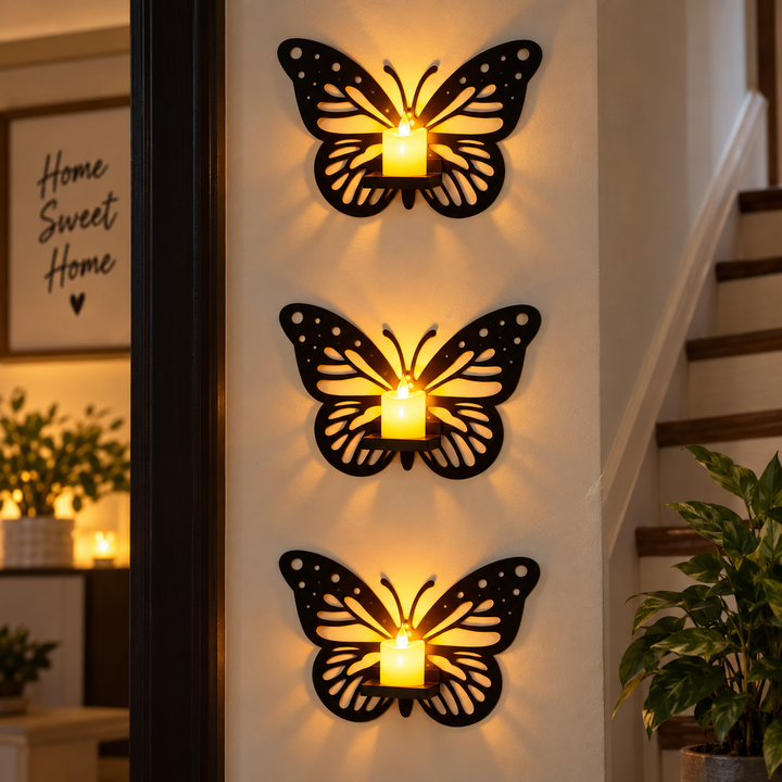 6Pcs Wooden Butterfly Candle Holders with Candles - MARKAZX MART