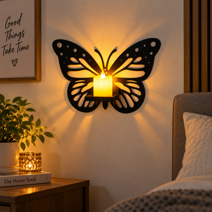 6Pcs Wooden Butterfly Candle Holders with Candles - MARKAZX MART