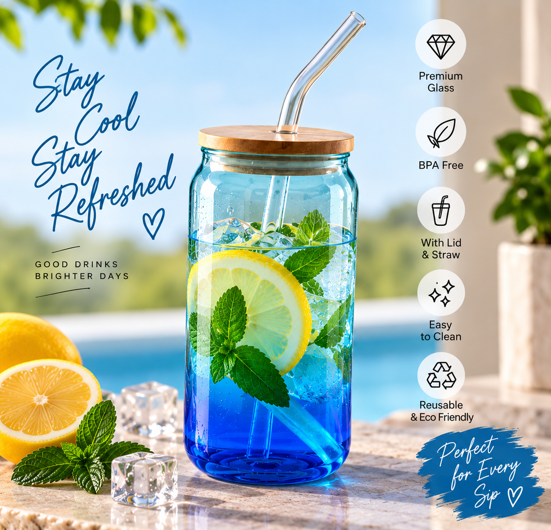 Premium Glass Tumbler With Bamboo Lid & Glass Straw - MARKAZX MART