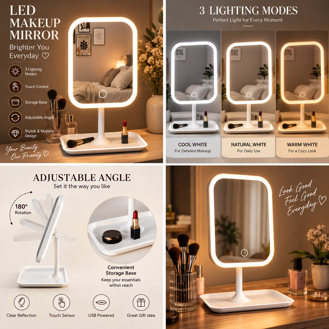 Rechargeable LED Makeup Mirror – Touch Sensor Vanity Mirror - MARKAZX MART