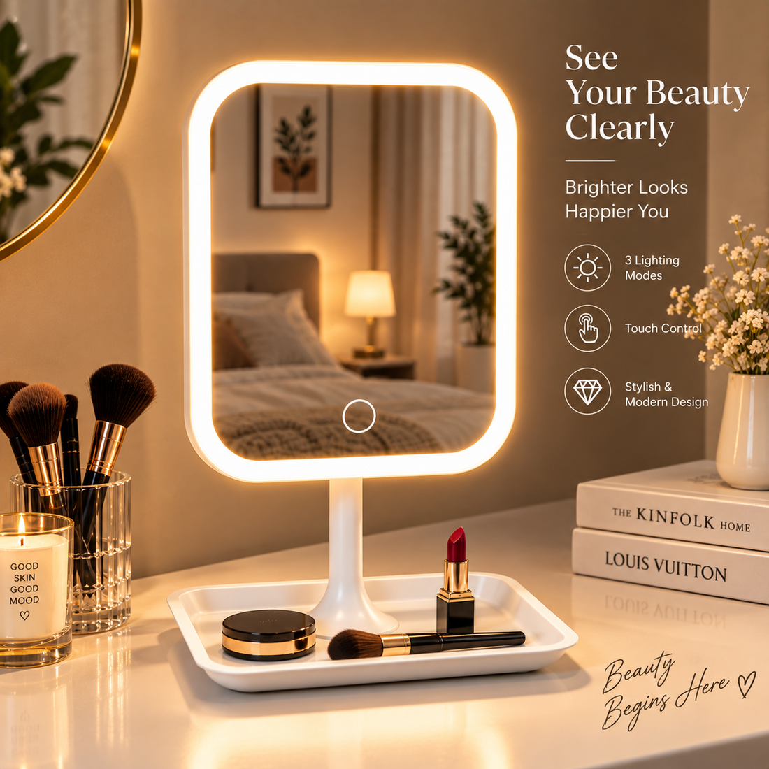 Rechargeable LED Makeup Mirror – Touch Sensor Vanity Mirror - MARKAZX MART