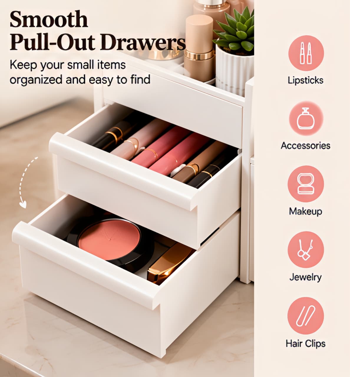 Makeup & Cosmetic Organizer Box with Drawers – Stylish Vanity Storage - MARKAZX MART