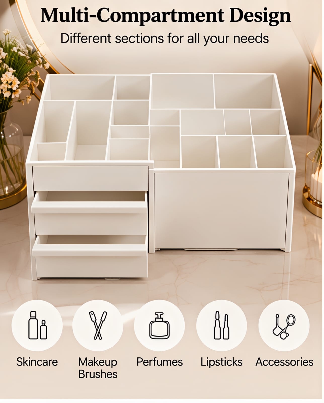 Makeup & Cosmetic Organizer Box with Drawers – Stylish Vanity Storage - MARKAZX MART