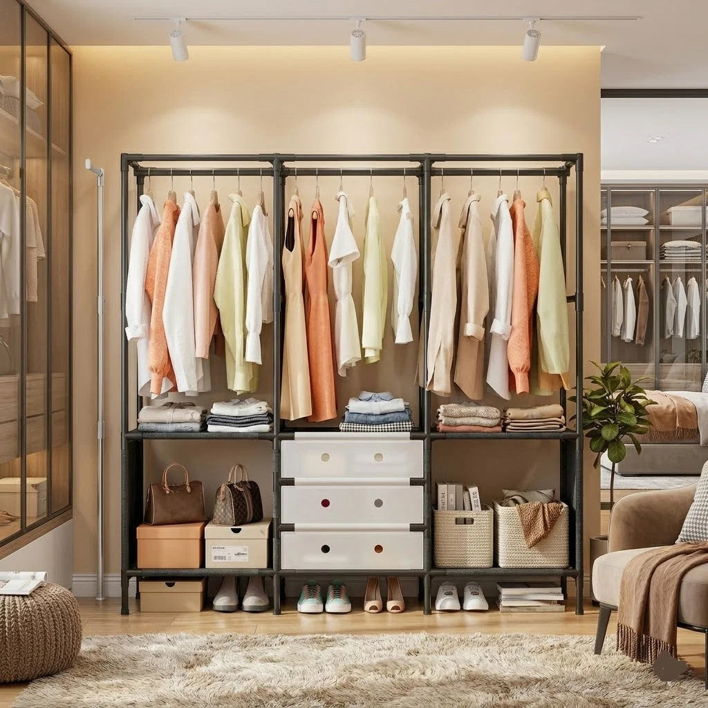 3 Row Metal Multifunctional Clothes Rack