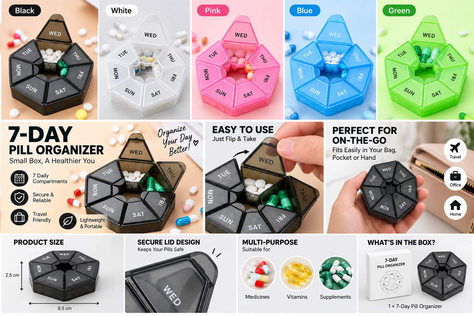 7-Day Weekly Pill Organizer | Portable Medicine & Supplement Box - MARKAZX MART