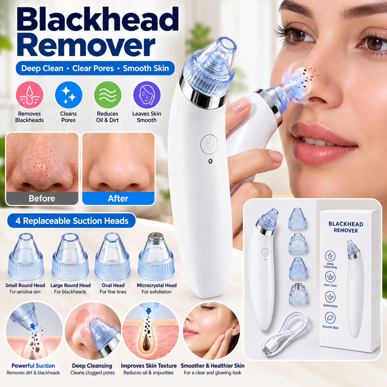 4 In 1 Pore Cleansing Detox Tool – Blackhead Remover - MARKAZX MART