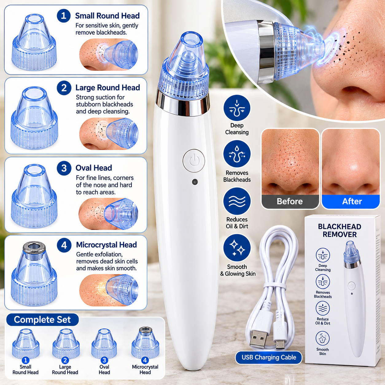 4 In 1 Pore Cleansing Detox Tool – Blackhead Remover - MARKAZX MART