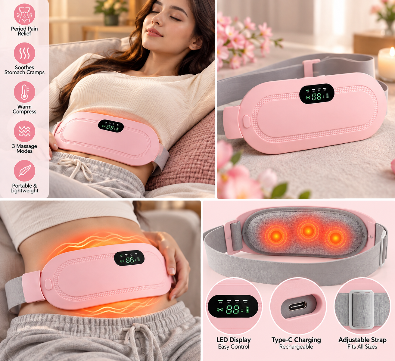Electric Heating & Vibration Belt – Pain Relief & Cramp - MARKAZX MART