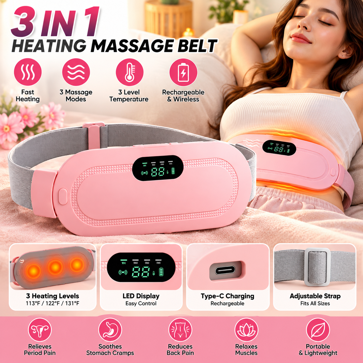 Electric Heating & Vibration Belt – Pain Relief & Cramp - MARKAZX MART