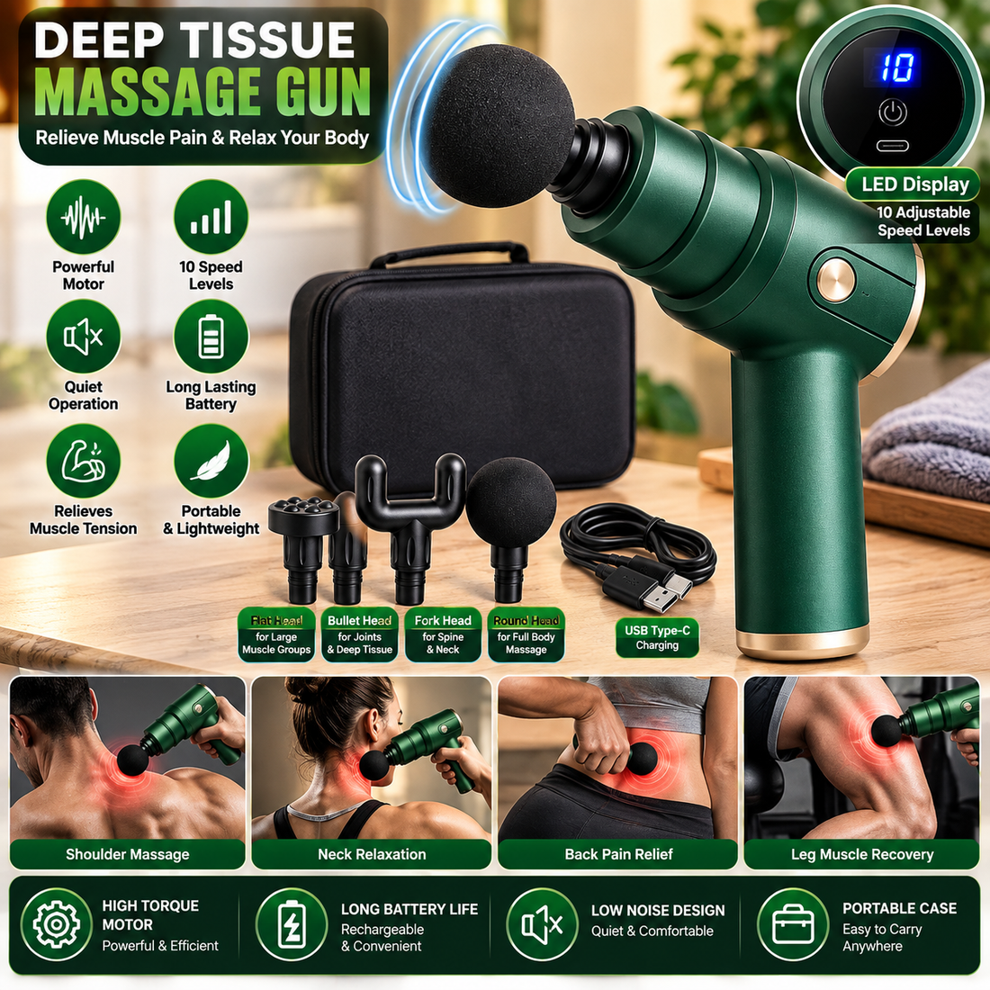 Rechargeable Deep Tissue Massager – Full Body Massage Gun - MARKAZX MART