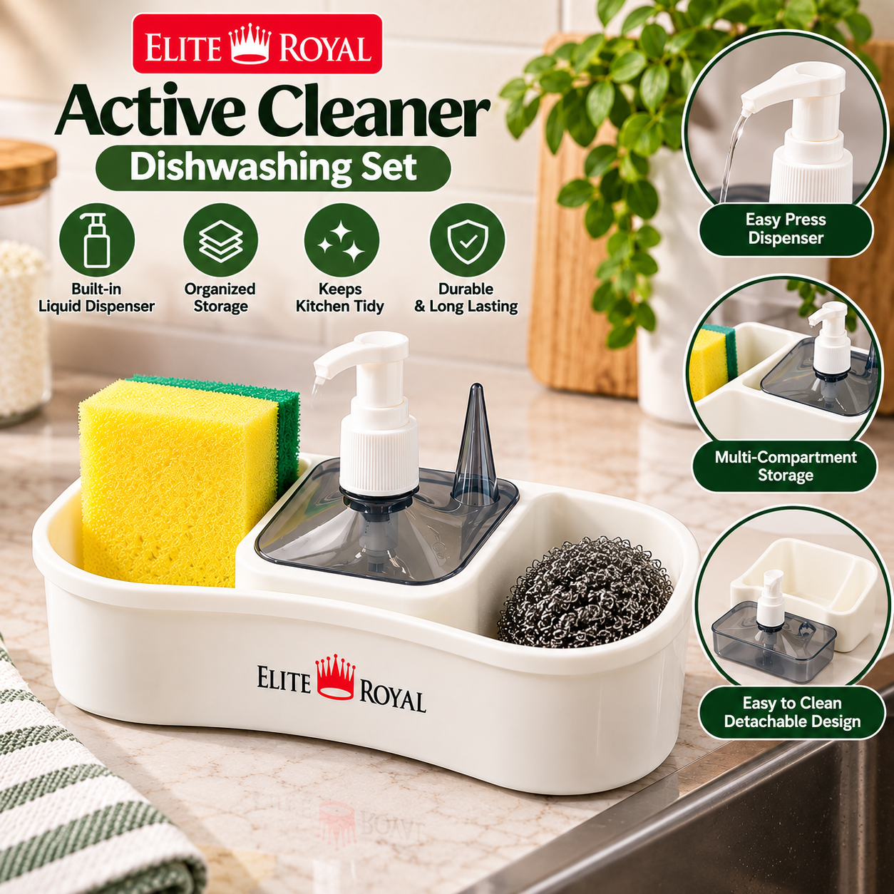Dishwashing Set With Liquid Holder – Kitchen Sink Organizer – product image 1