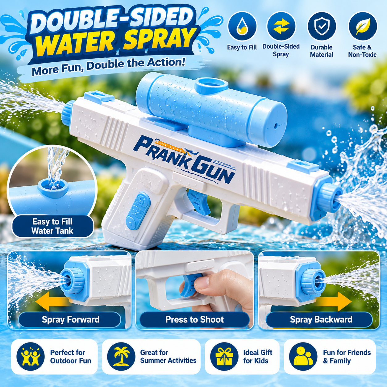 Kids Two-Way Water Spray Gun Toy for Outdoor Fun