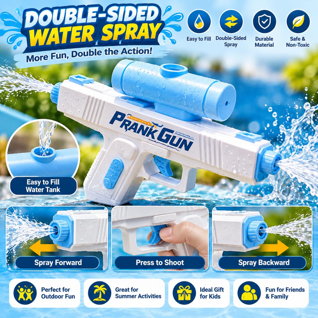 Kids Two-Way Water Spray Gun Toy for Outdoor Fun