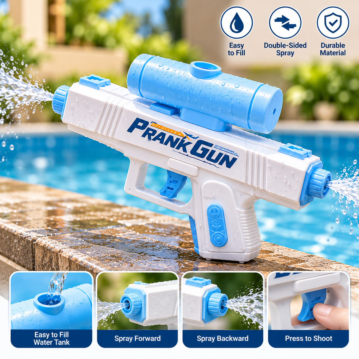 Kids Two-Way Water Spray Gun Toy for Outdoor Fun