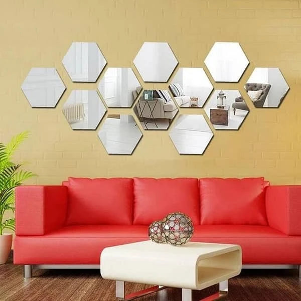 10 Pcs Hexagon Wall Mirror Stickers – 3 × 3 Inch