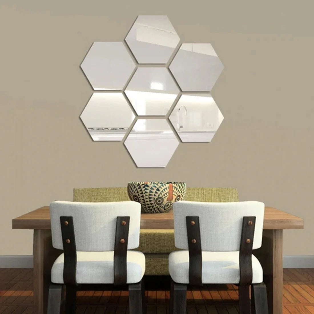 10 Pcs Hexagon Wall Mirror Stickers – 3 × 3 Inch