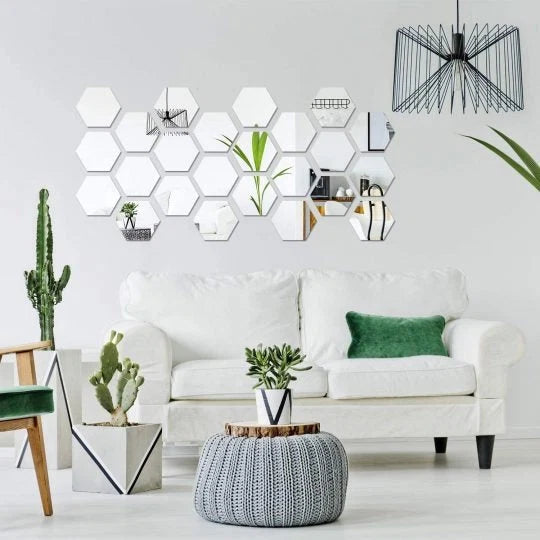 10 Pcs Hexagon Wall Mirror Stickers – 3 × 3 Inch
