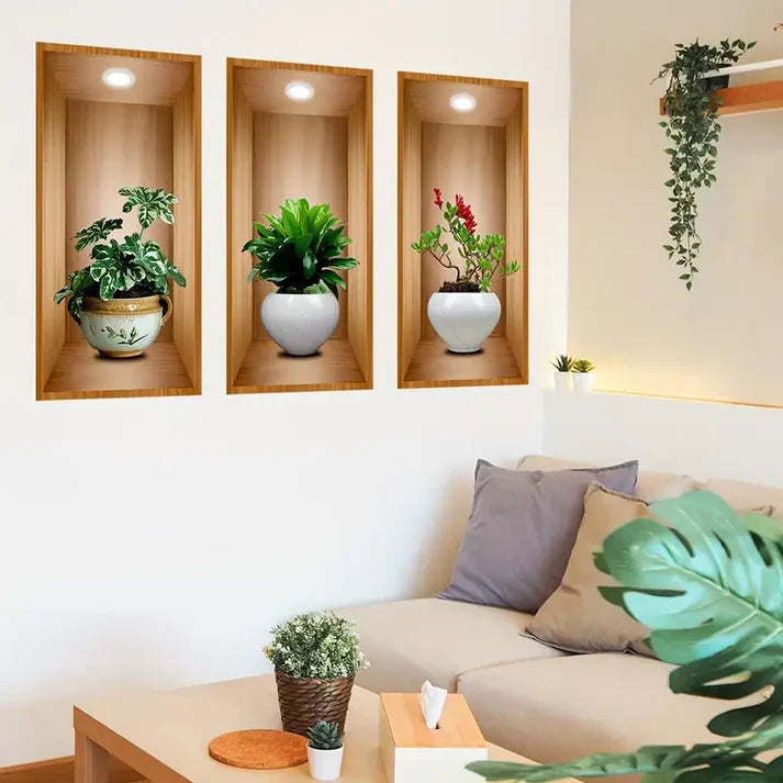 3D Plant Wall Stickers – 3 Pcs Set