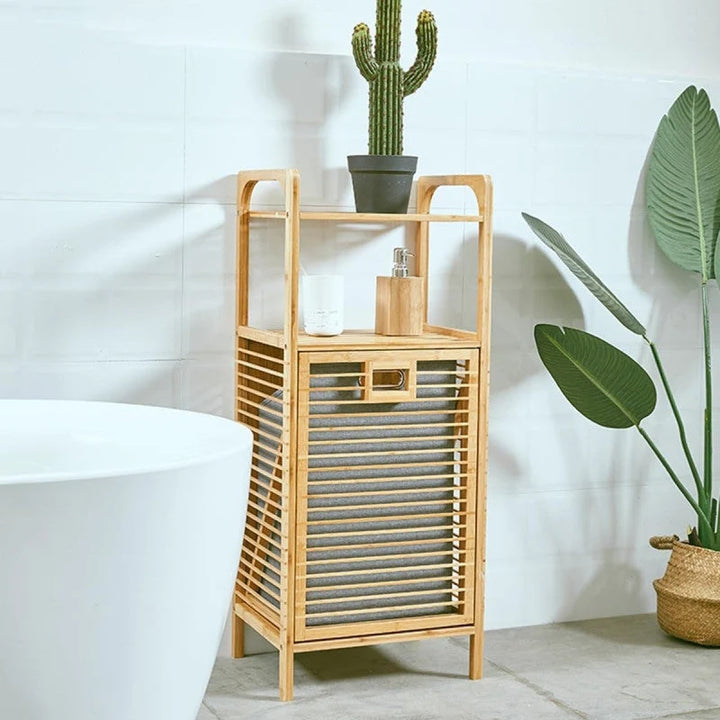 Laundry Basket with Wooden Storage Shelf