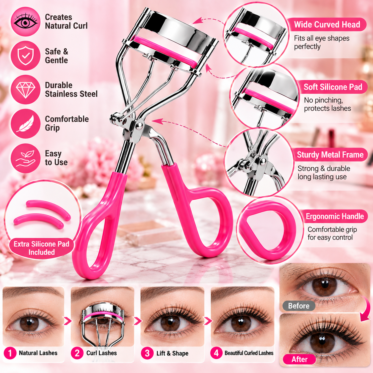 Stainless Steel Precision Eyelash Curler - MARKAZX MART