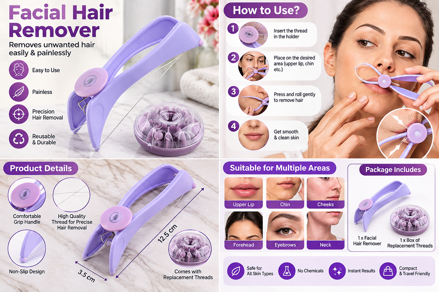 Slique Manual Hair Threading – Facial Hair Remover - MARKAZX MART