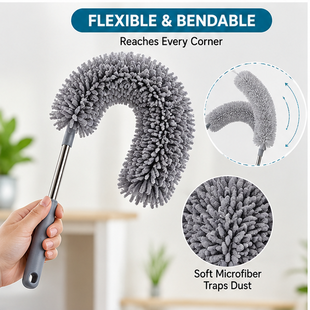 Flexible bendable microfiber fan duster